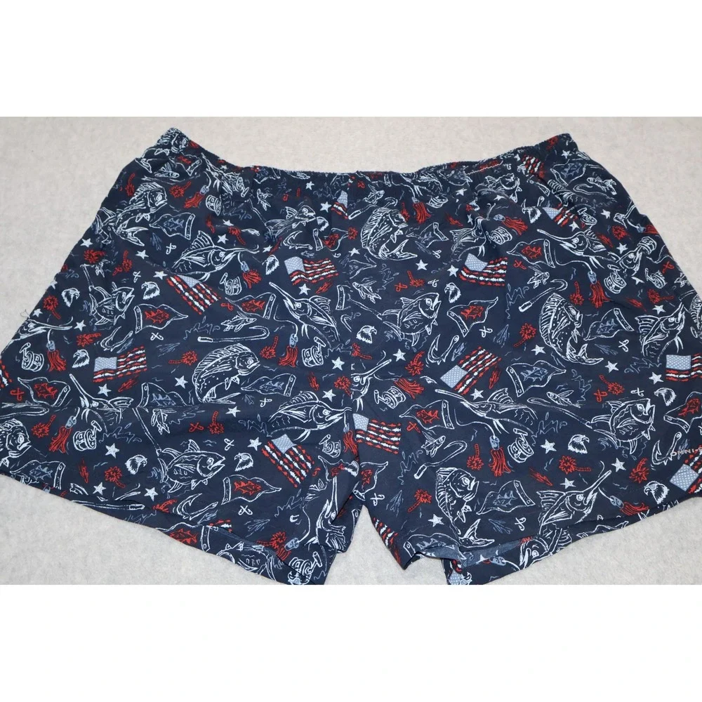 Columbia PFG Lined Swim Trunks Mens XL Navy Blue Fishing American Flag Print